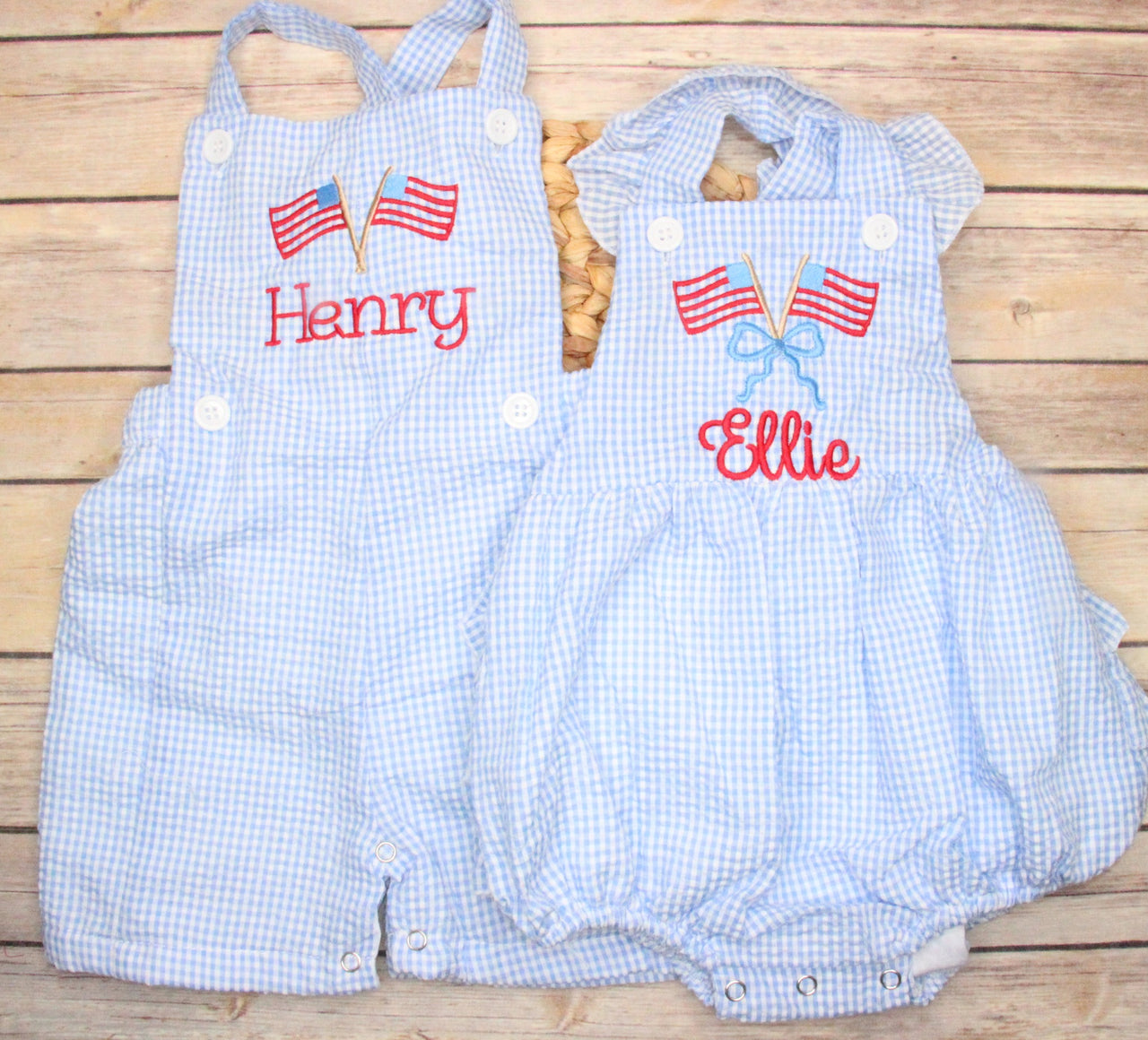 Patriotic Gingham Bubble and Romper