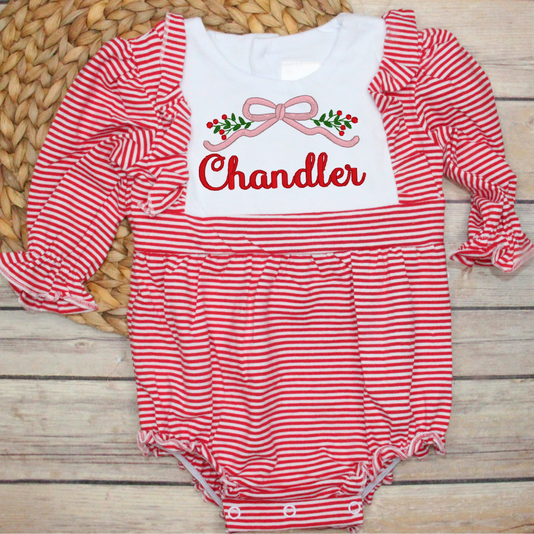 Red Pinstripe Bubble - CAN DO NONE CHRISTMAS MONOGRAM