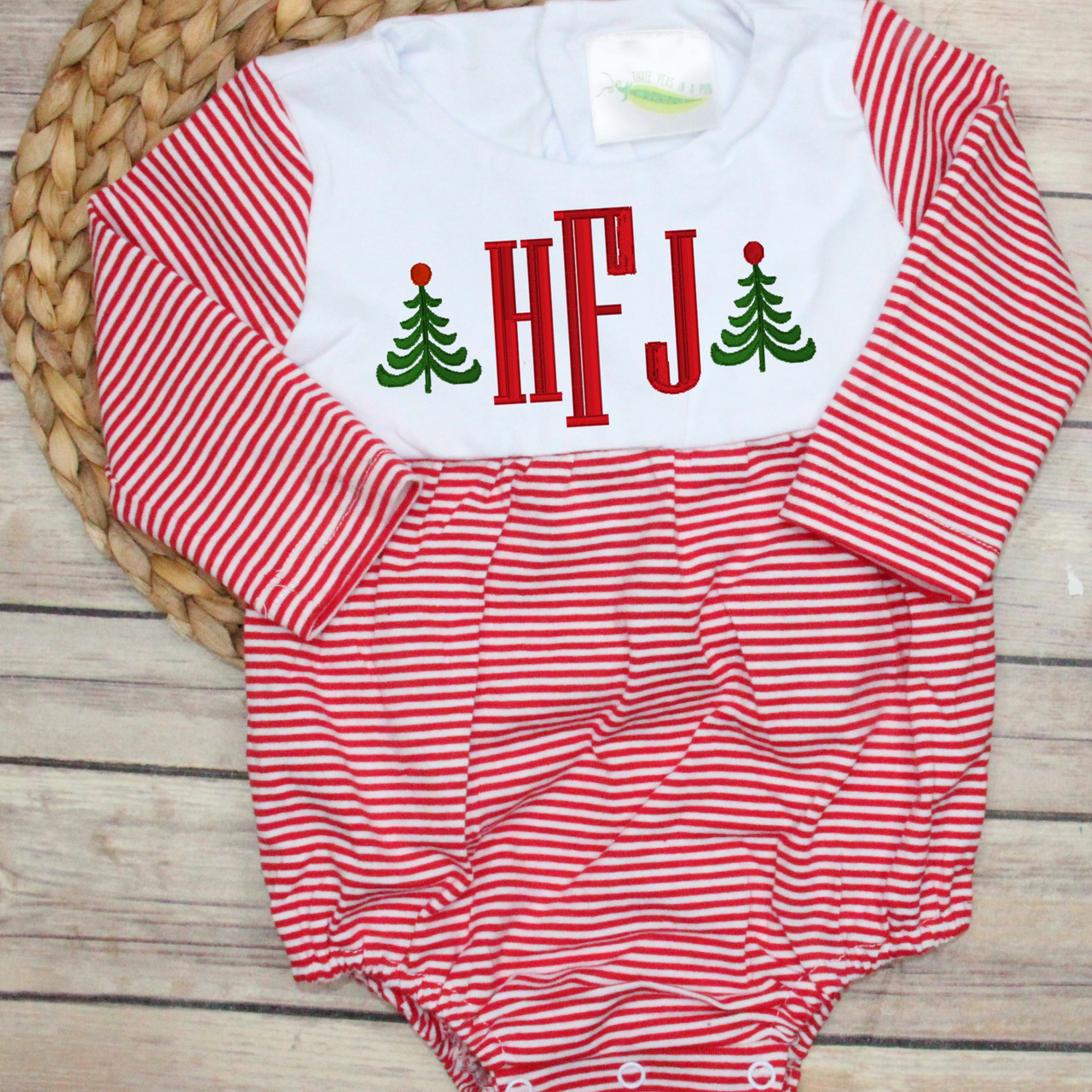 Red Pinstripe Bubble - CAN DO NONE CHRISTMAS MONOGRAM