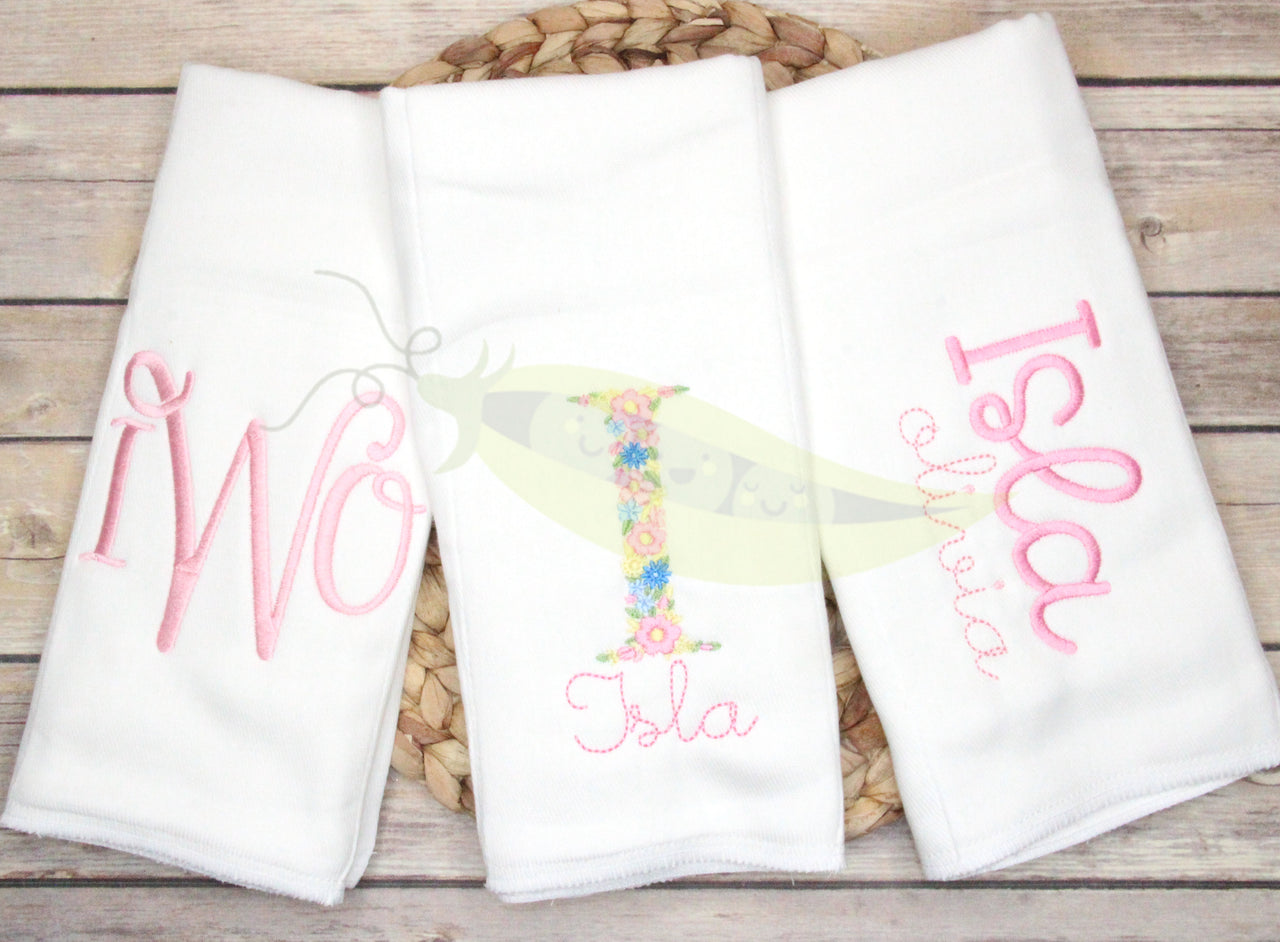 Girl Monogrammed Burp Cloth Set