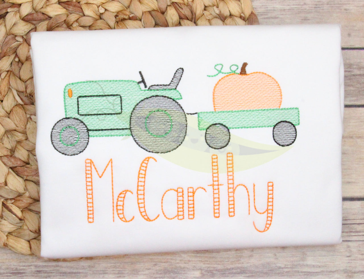 Tractor with Pumpkin Embroidery