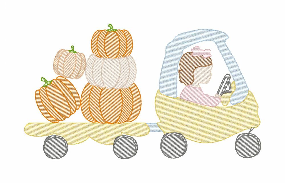 Girl in Coupe with Pumpkins