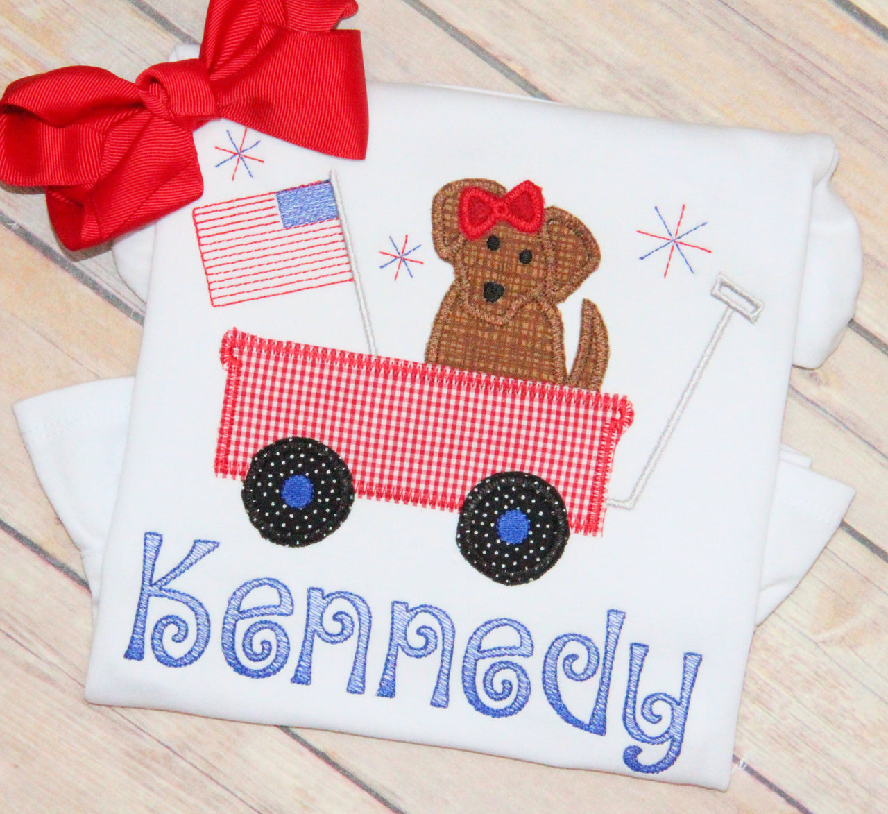 Patriotic Pup in Wagon Embroidery Design