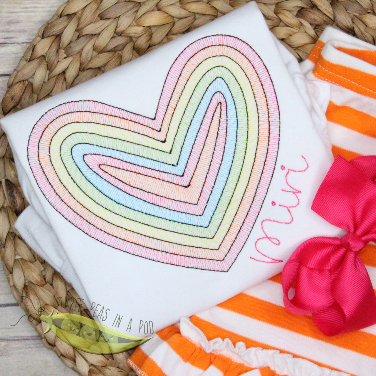 Heart Sketch Rainbow Embroidery