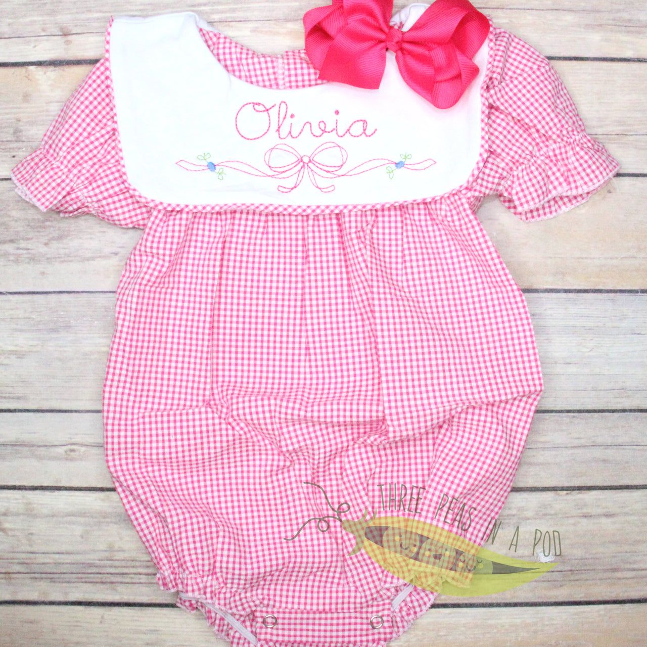 Monogrammed Hot Pink Gingham Bib Bubble