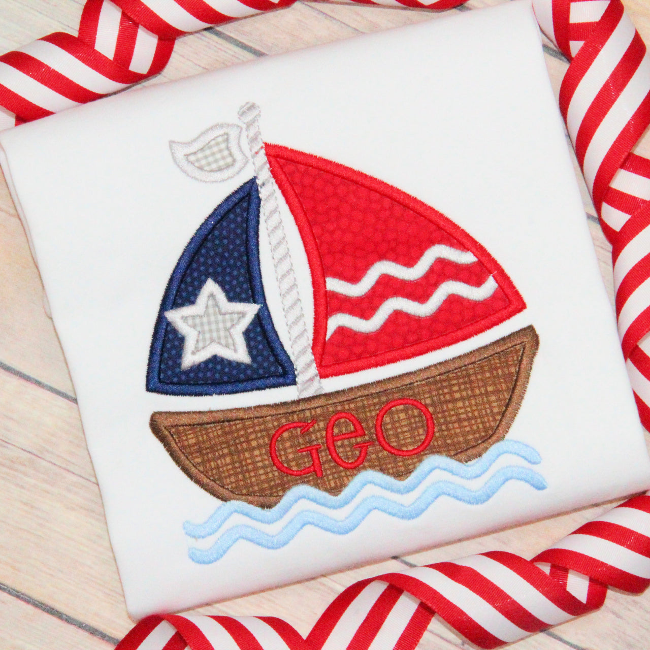 Patriotic Sailboat Embroidery Design