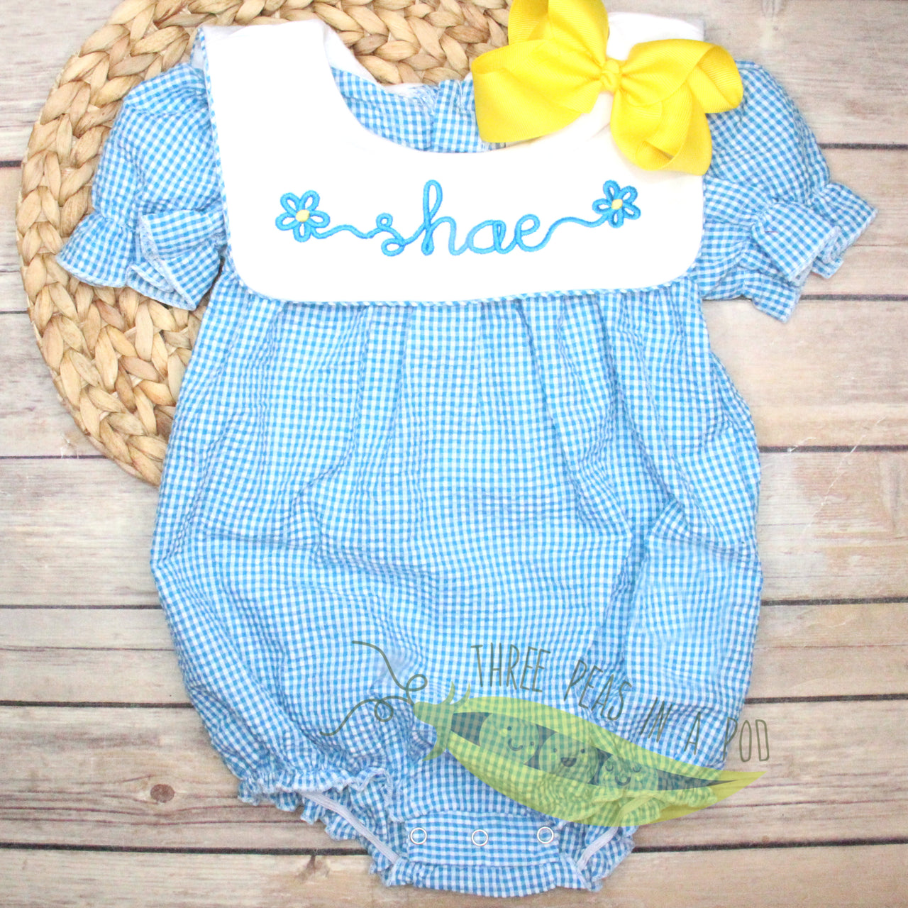 Girl's Blue Gingham Bib Bubble