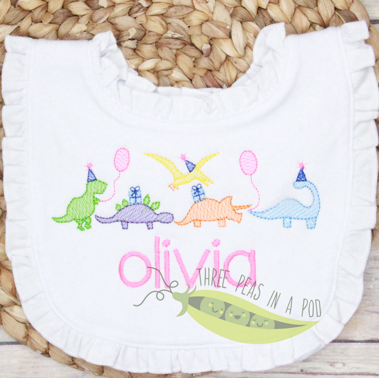 Girly Birthday Dinosaurs Applique Design