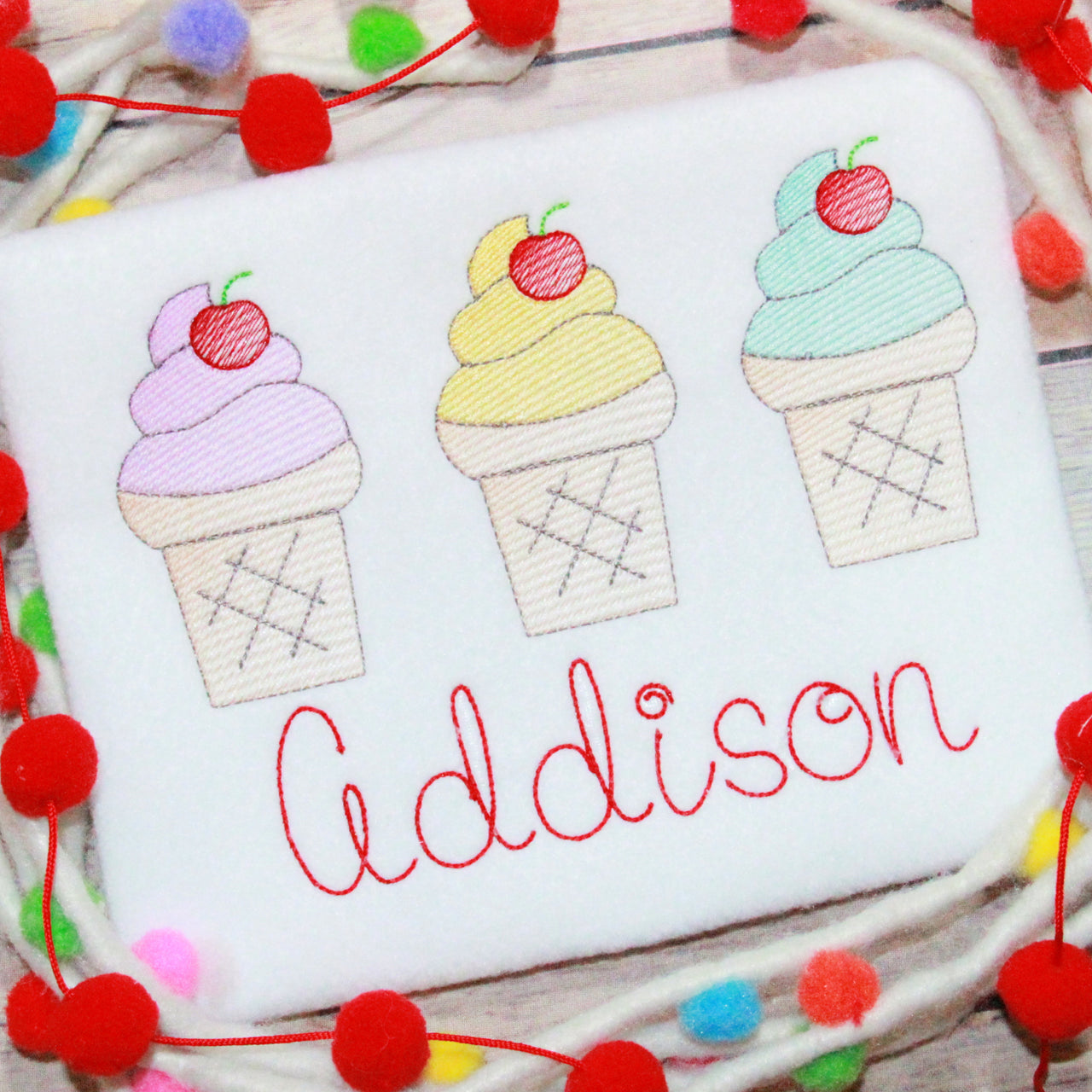 Ice Cream Trio Embroidery Design