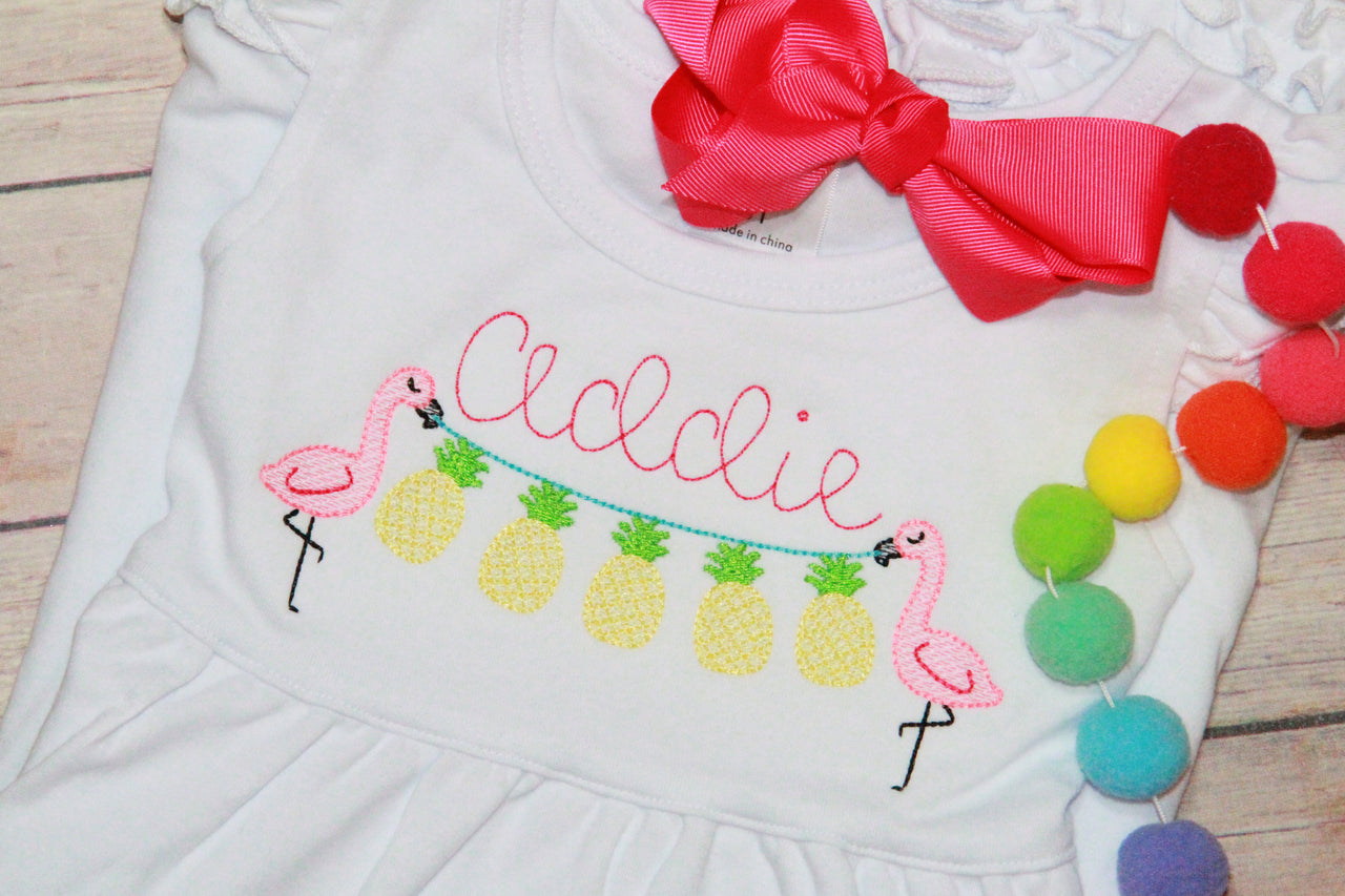 Pineapple and Flamingo Embroidery Design