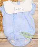 Load image into Gallery viewer, Boy&#39;s Light Blue Gingham Bib Bubble
