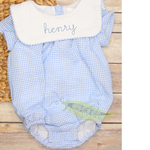 Boy's Light Blue Gingham Bib Bubble