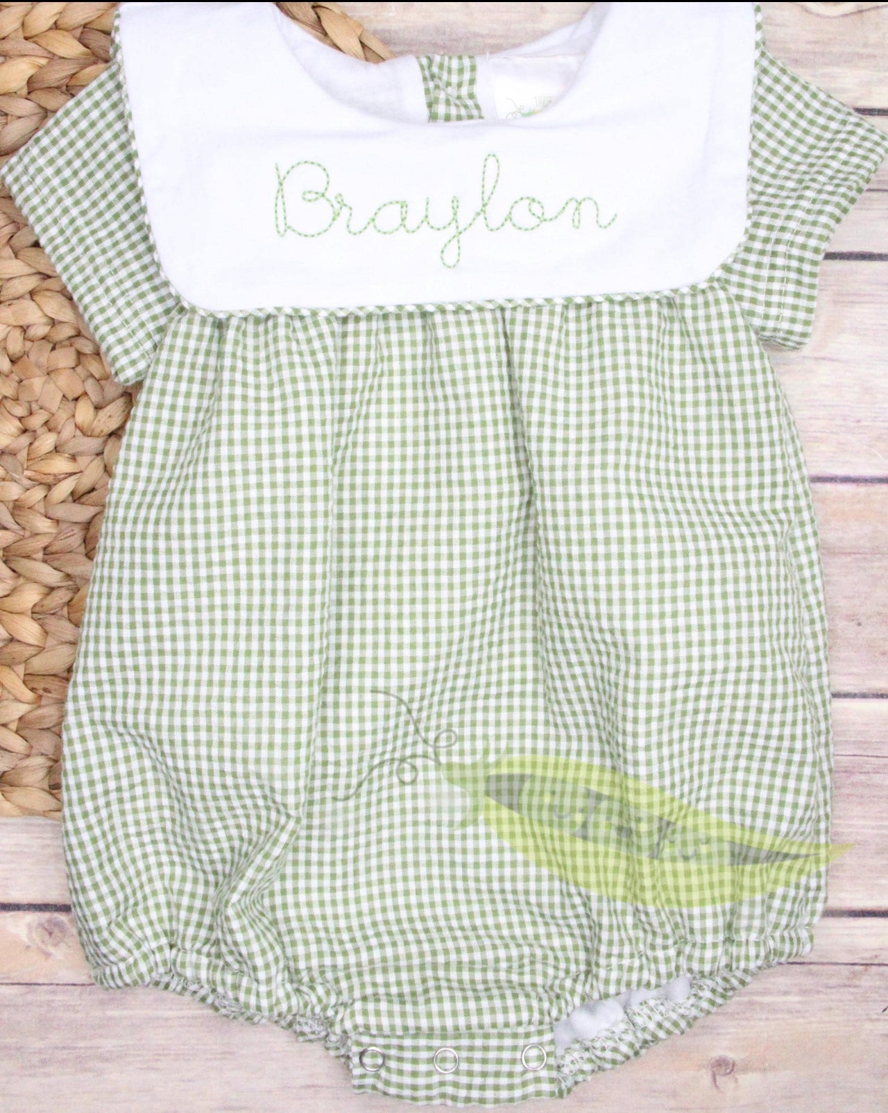 Boy's Green Gingham Bib Bubble
