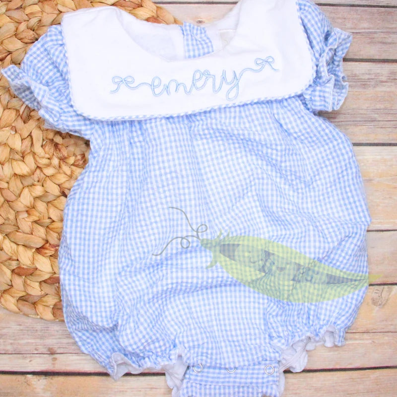 Girl's Light Blue Gingham Bib Bubble