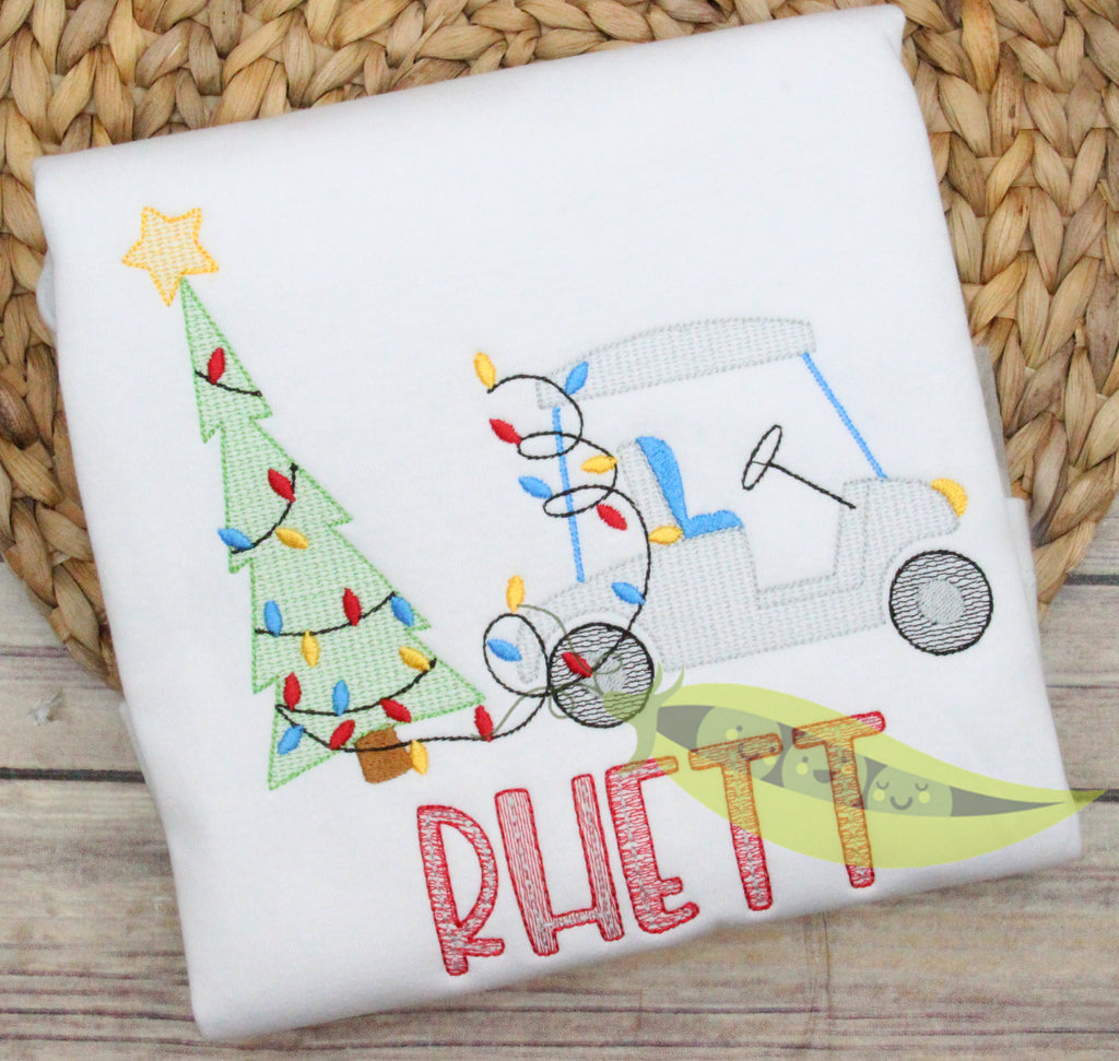 Golf Cart Pulling Christmas Tree