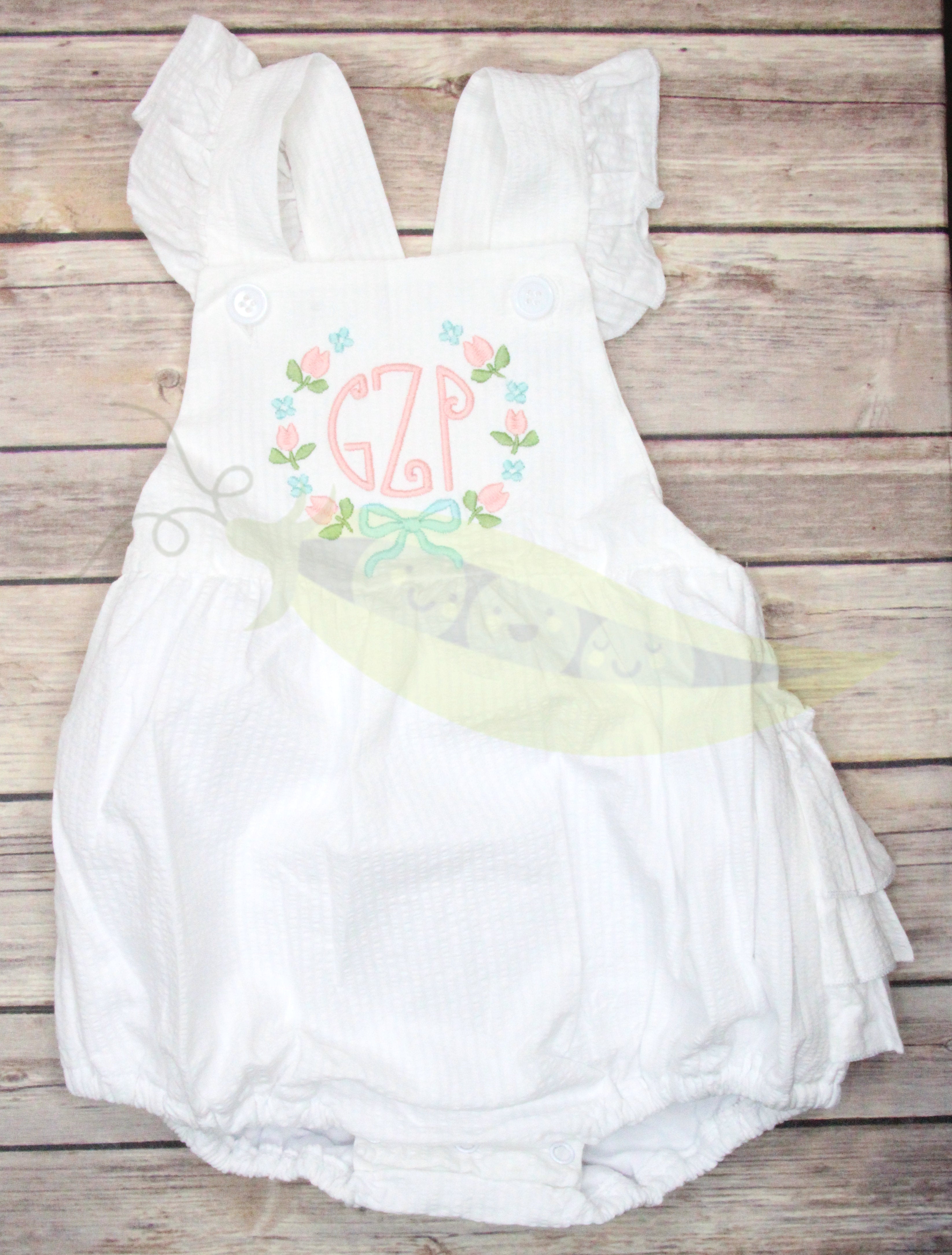 White Seersucker Ruffle Butt Sunsuit