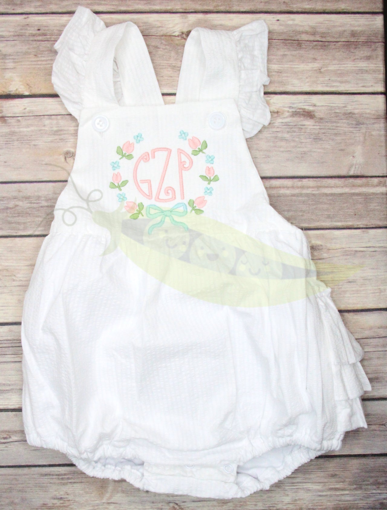 White Seersucker Ruffle Butt Sunsuit