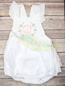 White Seersucker Ruffle Butt Sunsuit