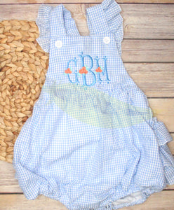 Blue Seersucker Ruffle Butt Sunsuit