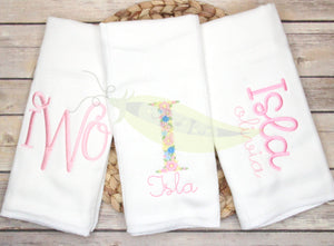 Girl Monogrammed Burp Cloth Set