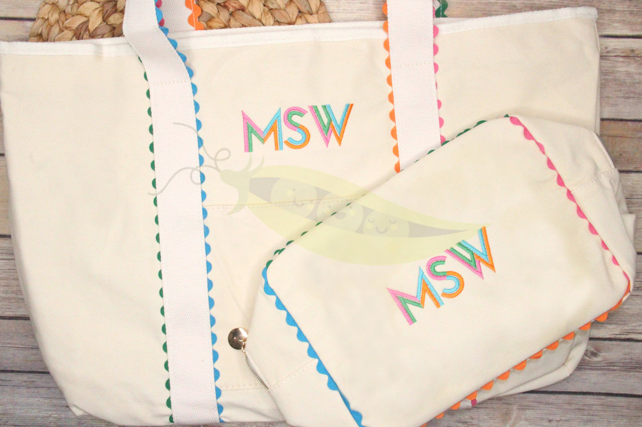 Colorful Ric Rac Trim Tote Set