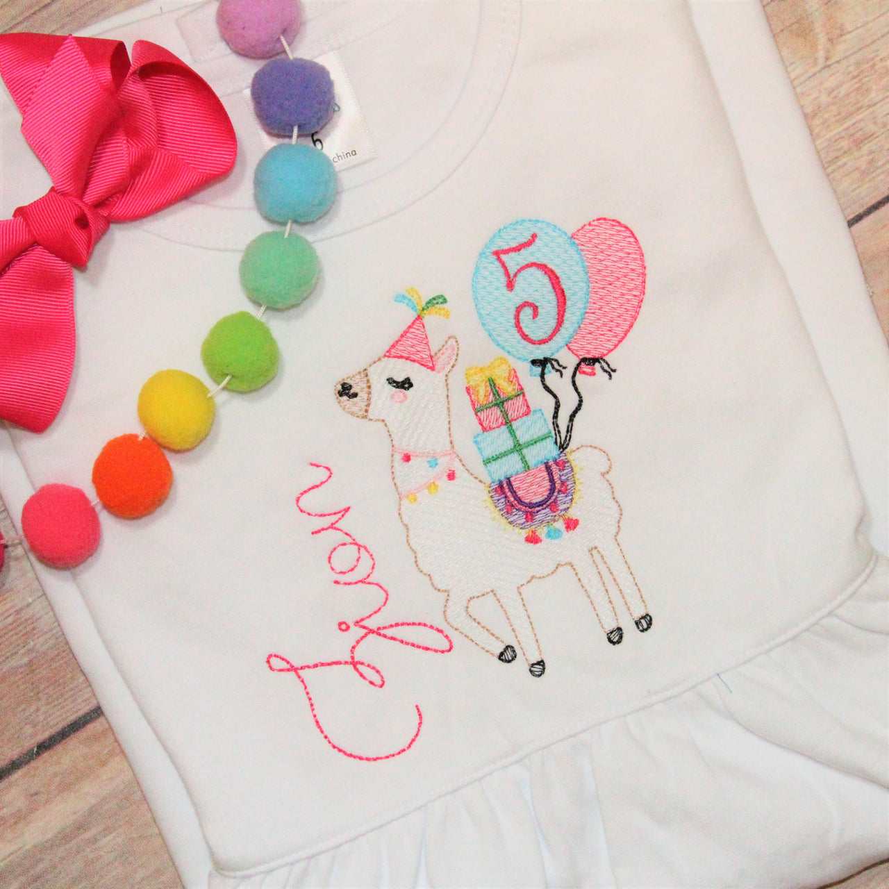 Birthday Llama Embroidery Design