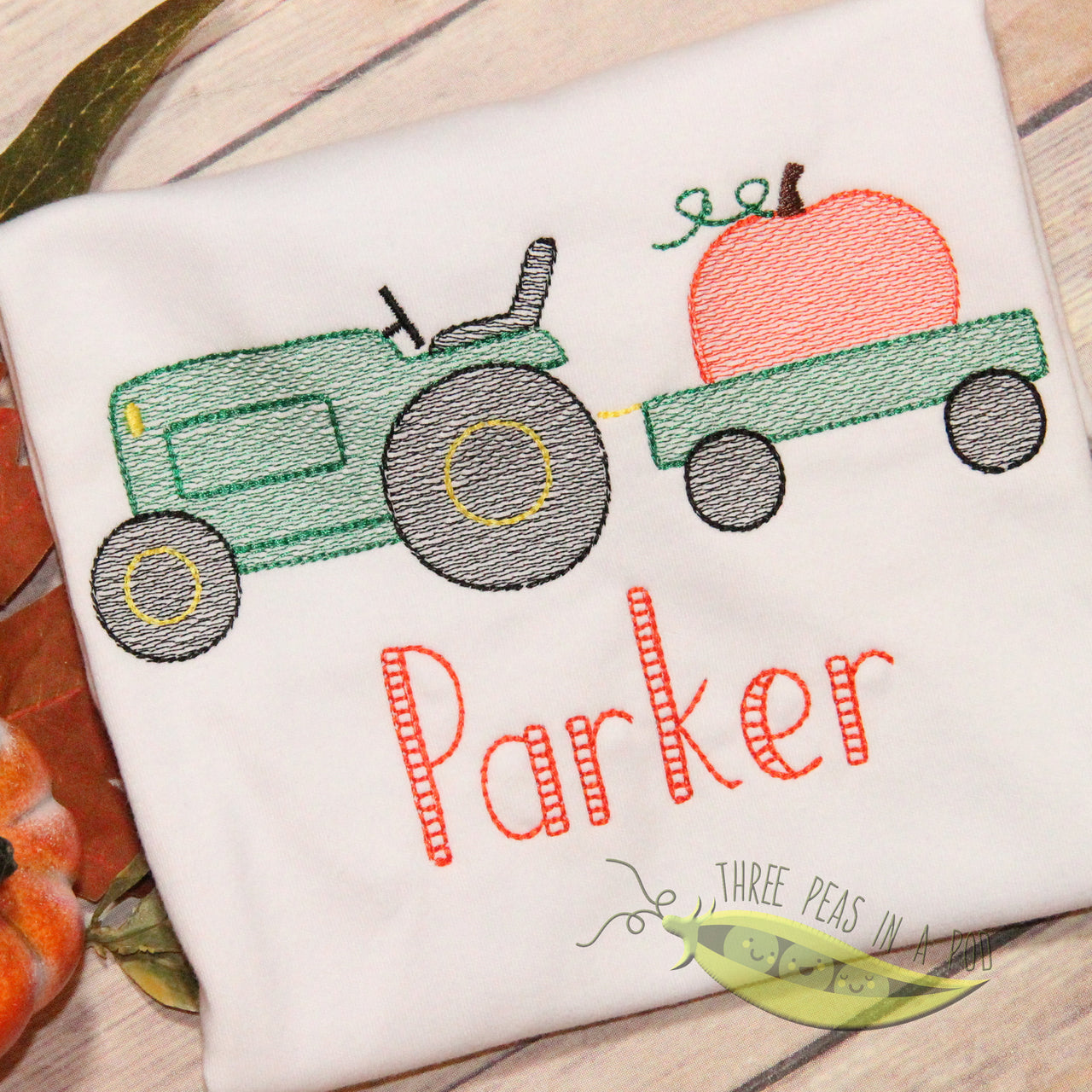 Tractor with Pumpkin Embroidery