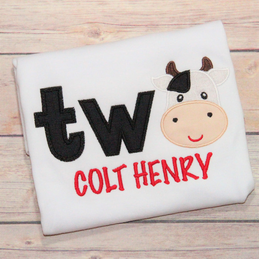 TWO Farm Cow Birthday Applique Design