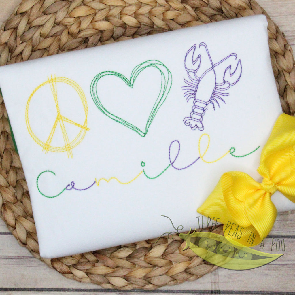 Peace, Love, Crawfish, Mardi Gras