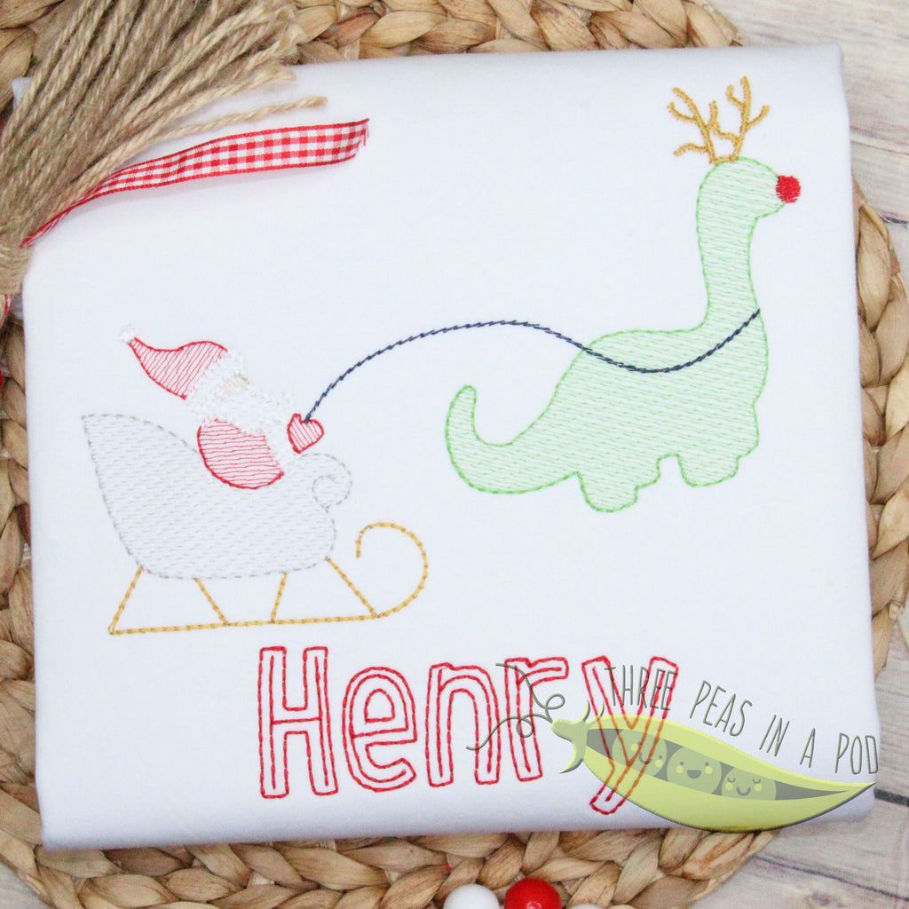 Christmas Dinosaur Sleigh and Santa