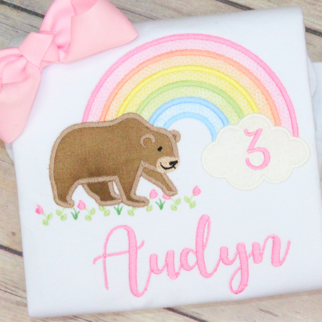 Bear Hunt and Rainbown Birthday Applique Design
