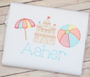 Sunny Beach and Sand Castle Embroidery Design