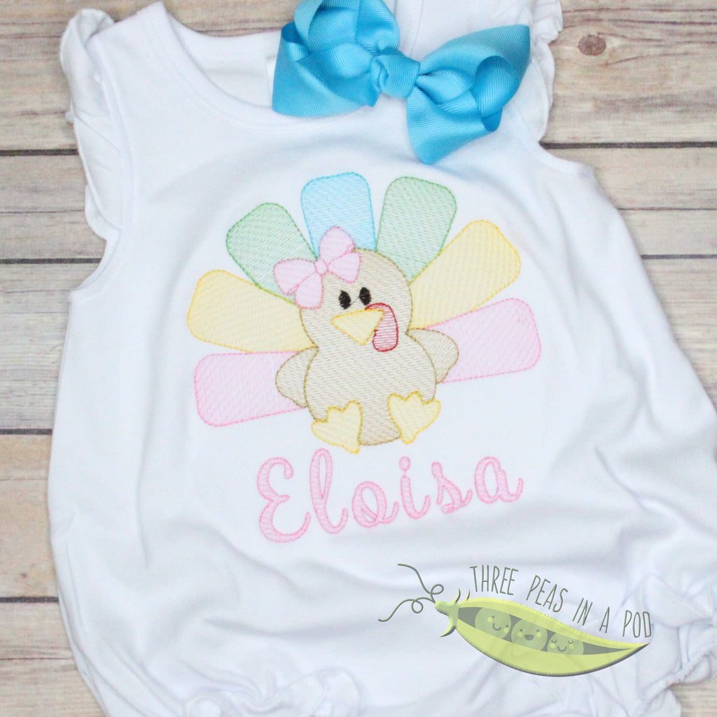 Baby Turkey with Bow Embroidery