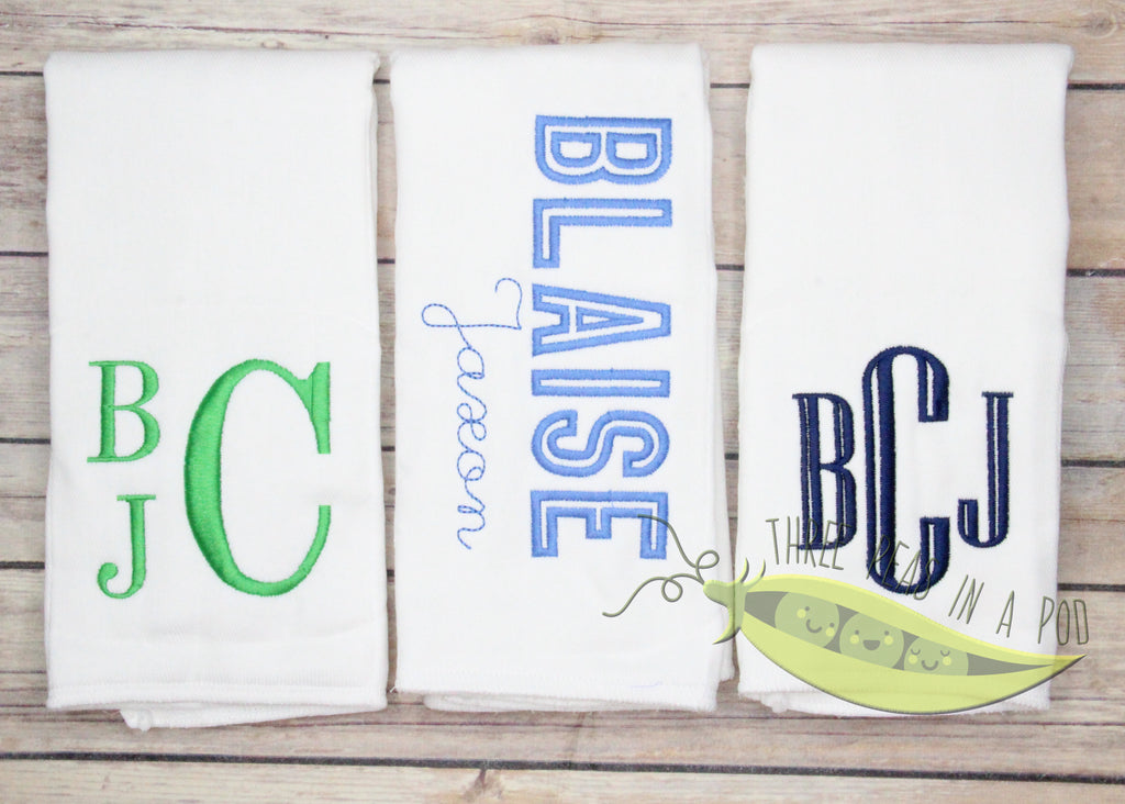 Boy Monogrammed Burp Cloth Set