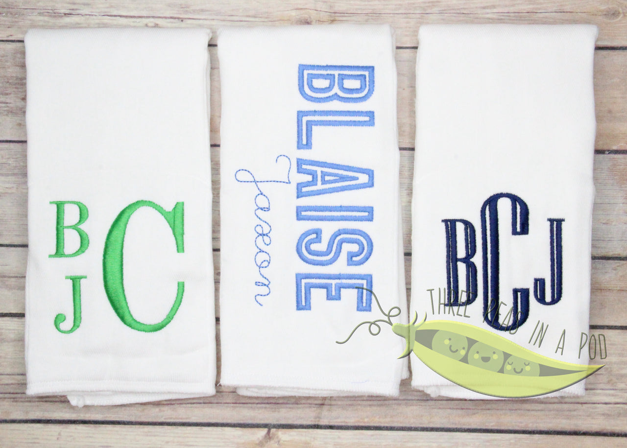 Boy Monogrammed Burp Cloth Set