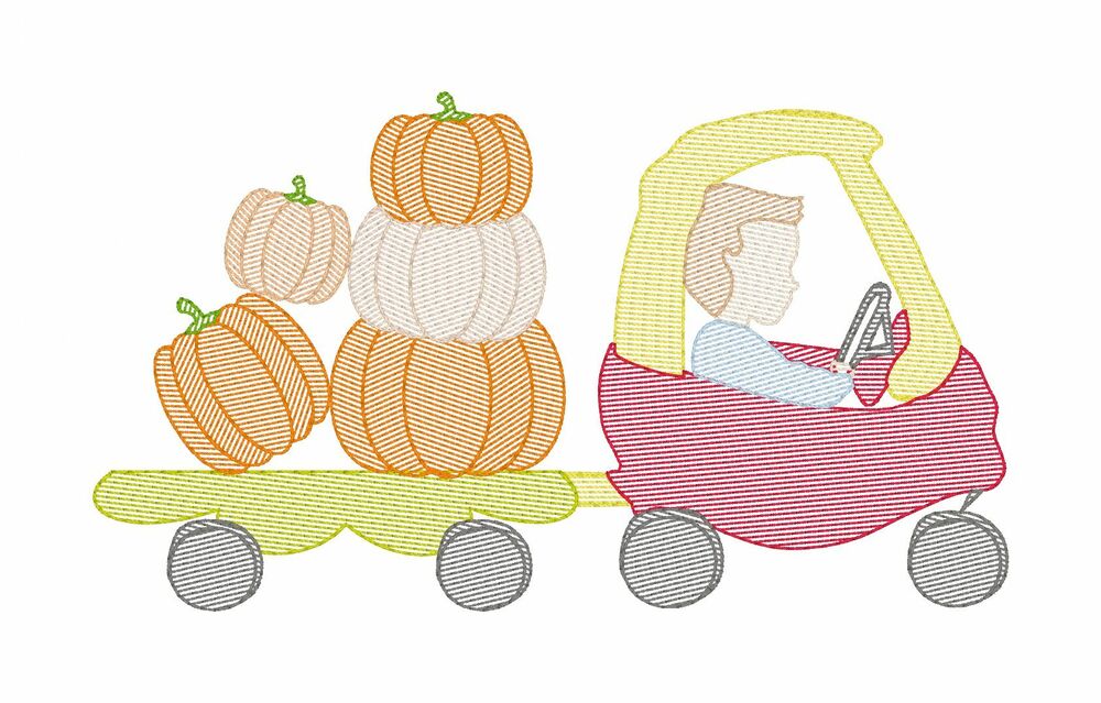 Boy Coupe Pulling Pumpkins